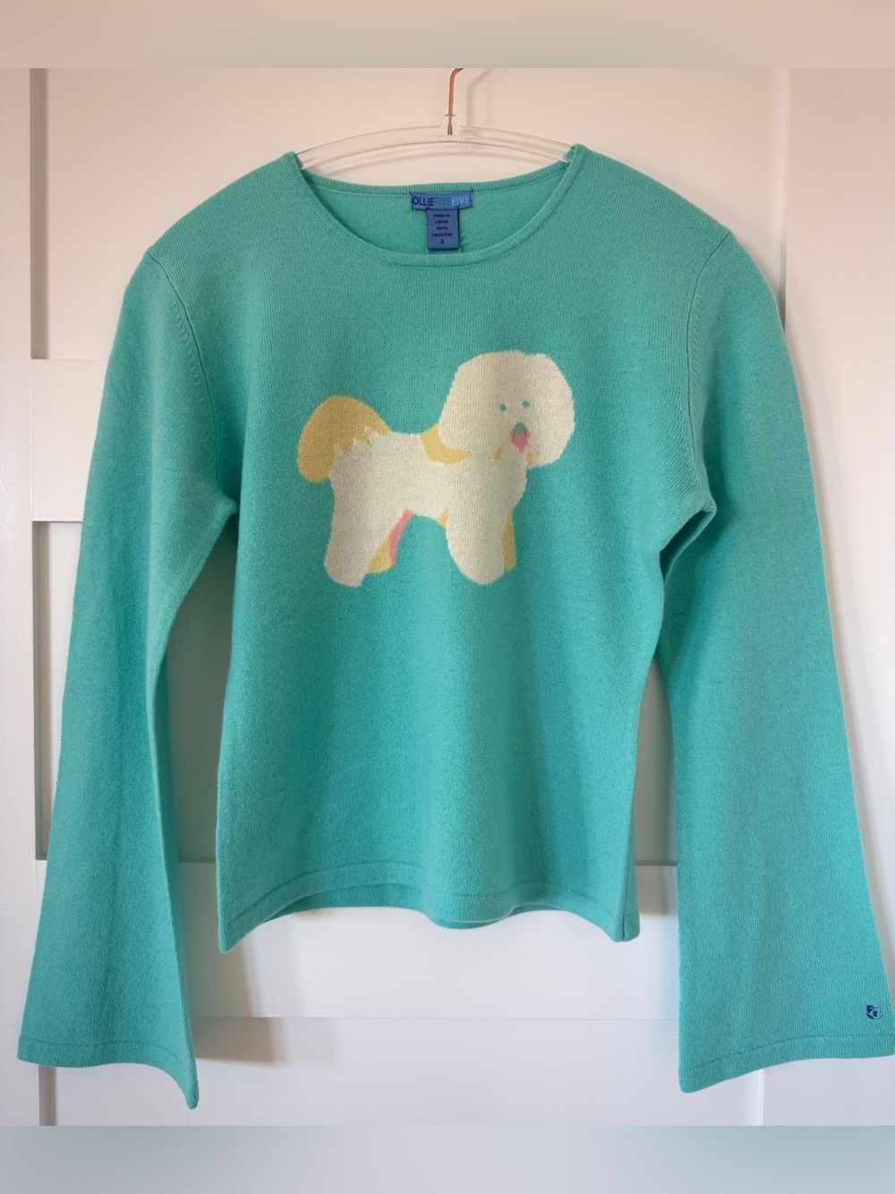 100% Cashmere Sweater SMALL Shaggy Dog Aqua Turquoise Women’s